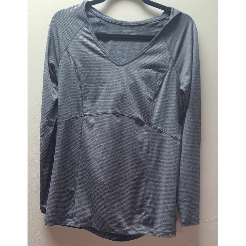 Eddie Bauer Travex Gray Striped V-Neck Long Sleeve Hoodie Womens PM